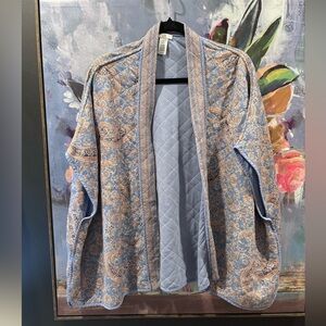 J. Jill Blue and Tan Paisley Kimono Quilted Jacket Soft Sz S-L